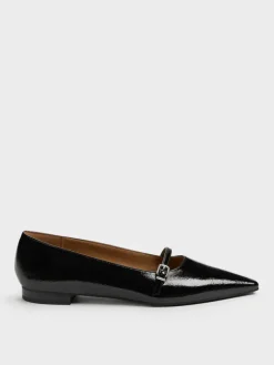 Crinkle-Effect Pointed Ballet Flats