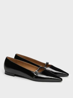 Crinkle-Effect Pointed Ballet Flats