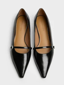 Crinkle-Effect Pointed Ballet Flats