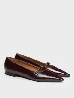 Crinkle-Effect Pointed Ballet Flats