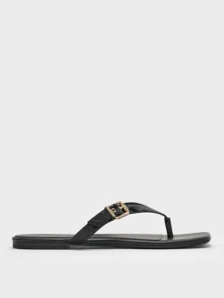 Croc-Effect Buckled Thong Sandals