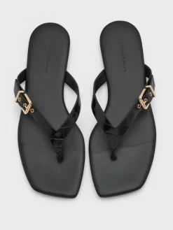 Croc-Effect Buckled Thong Sandals