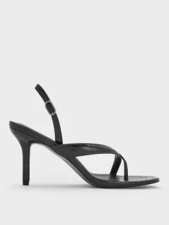 Croc-Effect Stiletto Thong Sandals