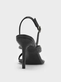 Croc-Effect Stiletto Thong Sandals
