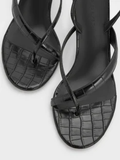 Croc-Effect Stiletto Thong Sandals