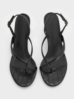 Croc-Effect Stiletto Thong Sandals