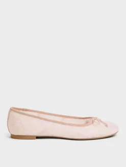 Embroidered-Mesh Bow Ballet Flats