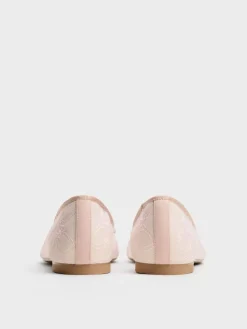 Embroidered-Mesh Bow Ballet Flats