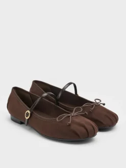 Emiko Faux Suede Bow Mary Jane Flats