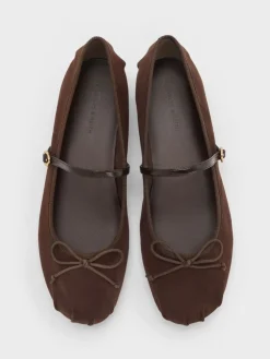 Emiko Faux Suede Bow Mary Jane Flats