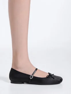 Emiko Satin Bow Mary Jane Flats
