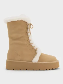 Faux Suede & Faux Fur Flatform Boots