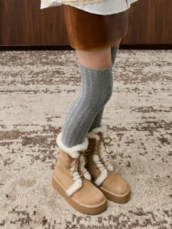 Faux Suede & Faux Fur Flatform Boots