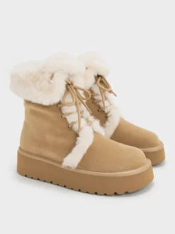 Faux Suede & Faux Fur Flatform Boots
