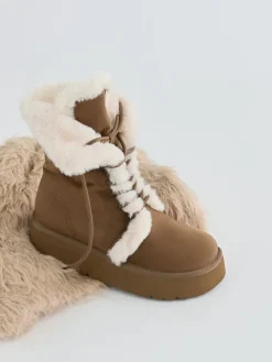 Faux Suede & Faux Fur Flatform Boots