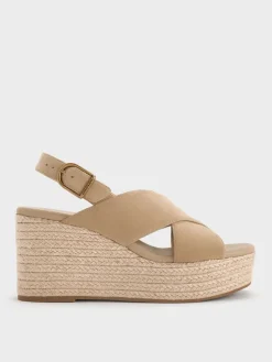 Faux Suede Crossover Espadrille Wedges
