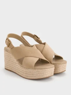 Faux Suede Crossover Espadrille Wedges