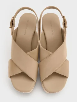 Faux Suede Crossover Espadrille Wedges
