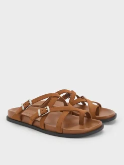 Faux Suede Crossover Toe-Ring Sandals