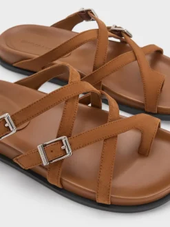 Faux Suede Crossover Toe-Ring Sandals