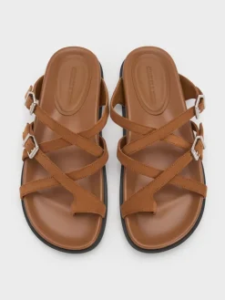 Faux Suede Crossover Toe-Ring Sandals