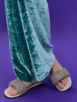 Faux Suede Crystal Slide Sandals