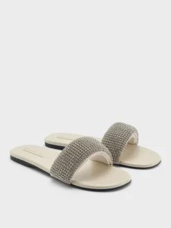 Faux Suede Crystal Slide Sandals
