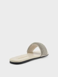 Faux Suede Crystal Slide Sandals
