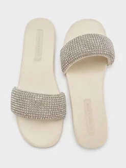 Faux Suede Crystal Slide Sandals
