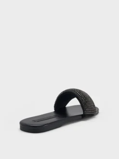 Faux Suede Crystal Slide Sandals