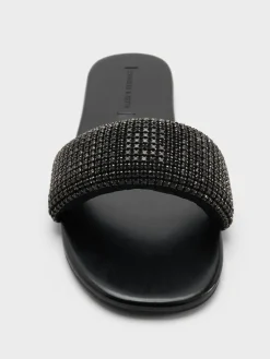 Faux Suede Crystal Slide Sandals