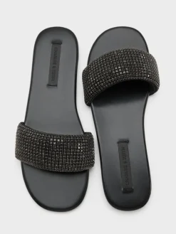 Faux Suede Crystal Slide Sandals