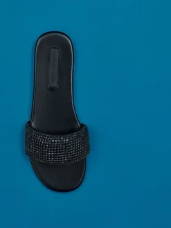 Faux Suede Crystal Slide Sandals