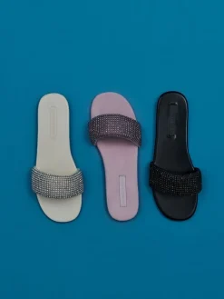 Faux Suede Crystal Slide Sandals