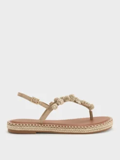 Faux Suede Flower Espadrille Thong Sandals
