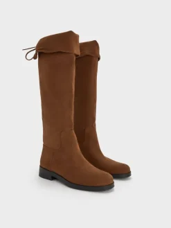 Faux Suede Fold-Over Thigh-High Boots