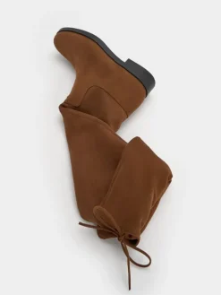 Faux Suede Fold-Over Thigh-High Boots