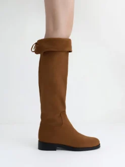 Faux Suede Fold-Over Thigh-High Boots