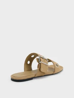 Faux Suede Grommet Buckled Slides