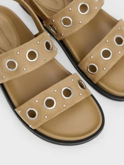 Faux Suede Grommet Slingback Sandals