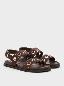 Faux Suede Grommet Slingback Sandals