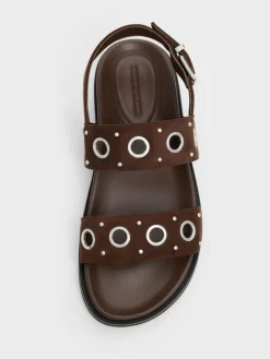 Faux Suede Grommet Slingback Sandals