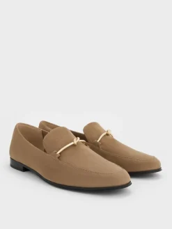 Faux Suede Metallic Knot-Bar Loafers