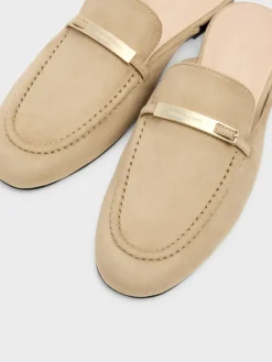 Faux Suede Metallic-Bar Loafer Mules