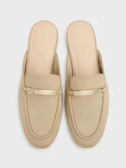 Faux Suede Metallic-Bar Loafer Mules