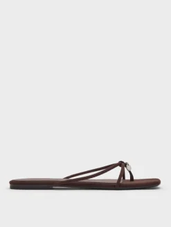 Faux Suede Metallic-Charm Strappy Thong Sandals