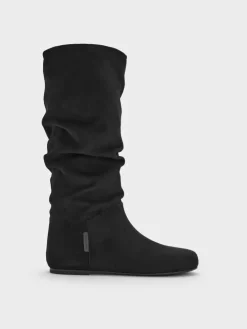 Faux Suede Ruched Knee-High Boots
