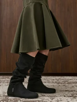 Faux Suede Ruched Knee-High Boots