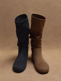 Faux Suede Ruched Knee-High Boots
