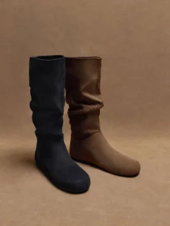Faux Suede Ruched Knee-High Boots